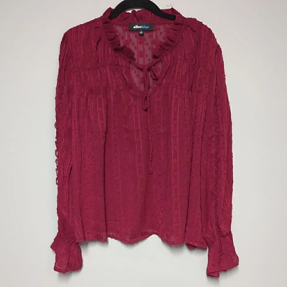 aliceblue Red Sheer Long Sleeve Blouse NWT